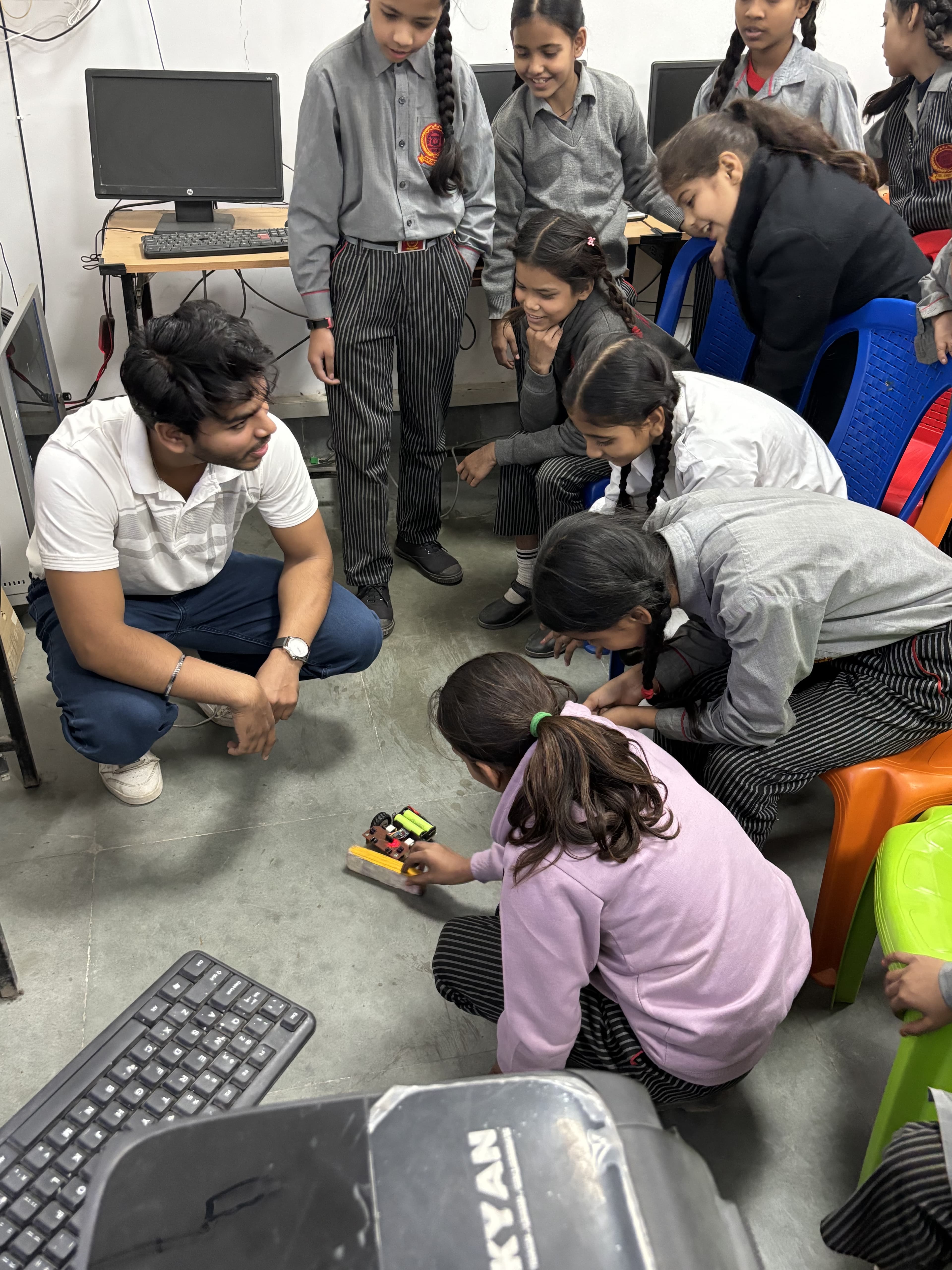 Students working together on a hands-on kit project